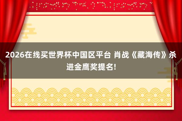 2026在线买世界杯中国区平台 肖战《藏海传》杀进金鹰奖提名!