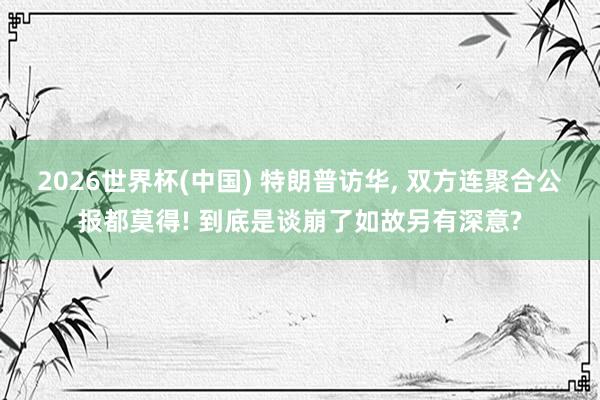 2026世界杯(中国) 特朗普访华， 双方连聚合公报都莫得! 到底是谈崩了如故另有深意?
