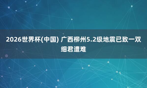 2026世界杯(中国) 广西柳州5.2级地震已致一双细君遭难