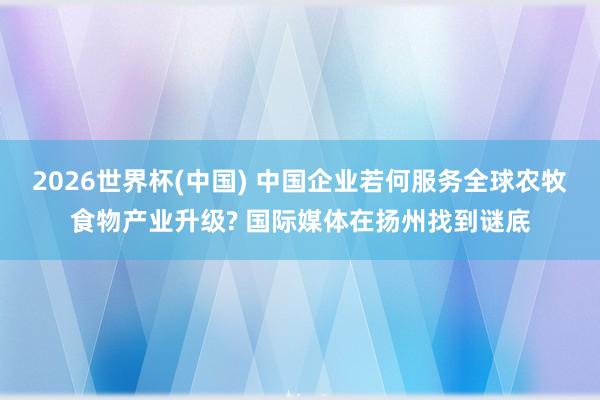 2026世界杯(中国) 中国企业若何服务全球农牧食物产业升级? 国际媒体在扬州找到谜底
