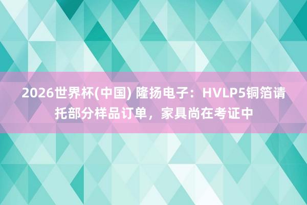 2026世界杯(中国) 隆扬电子：HVLP5铜箔请托部分样品订单，家具尚在考证中